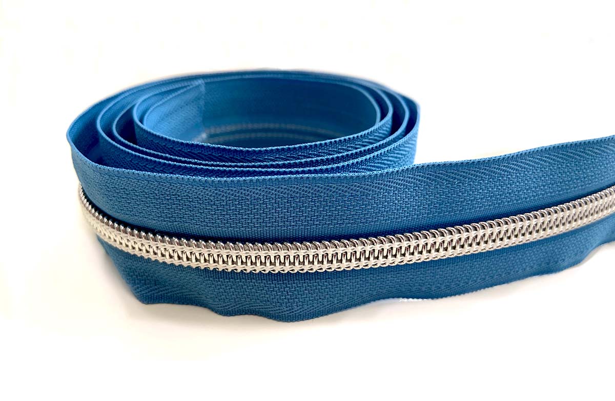Reißverschluss in blau/silber - 1m - endlos   