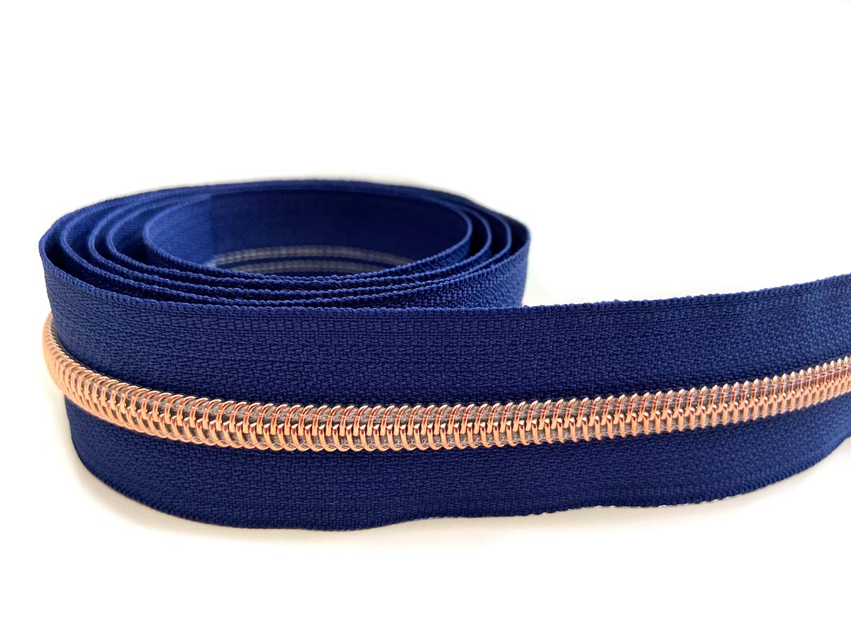 Reißverschluss in blau/rosègold - 1m - endlos    