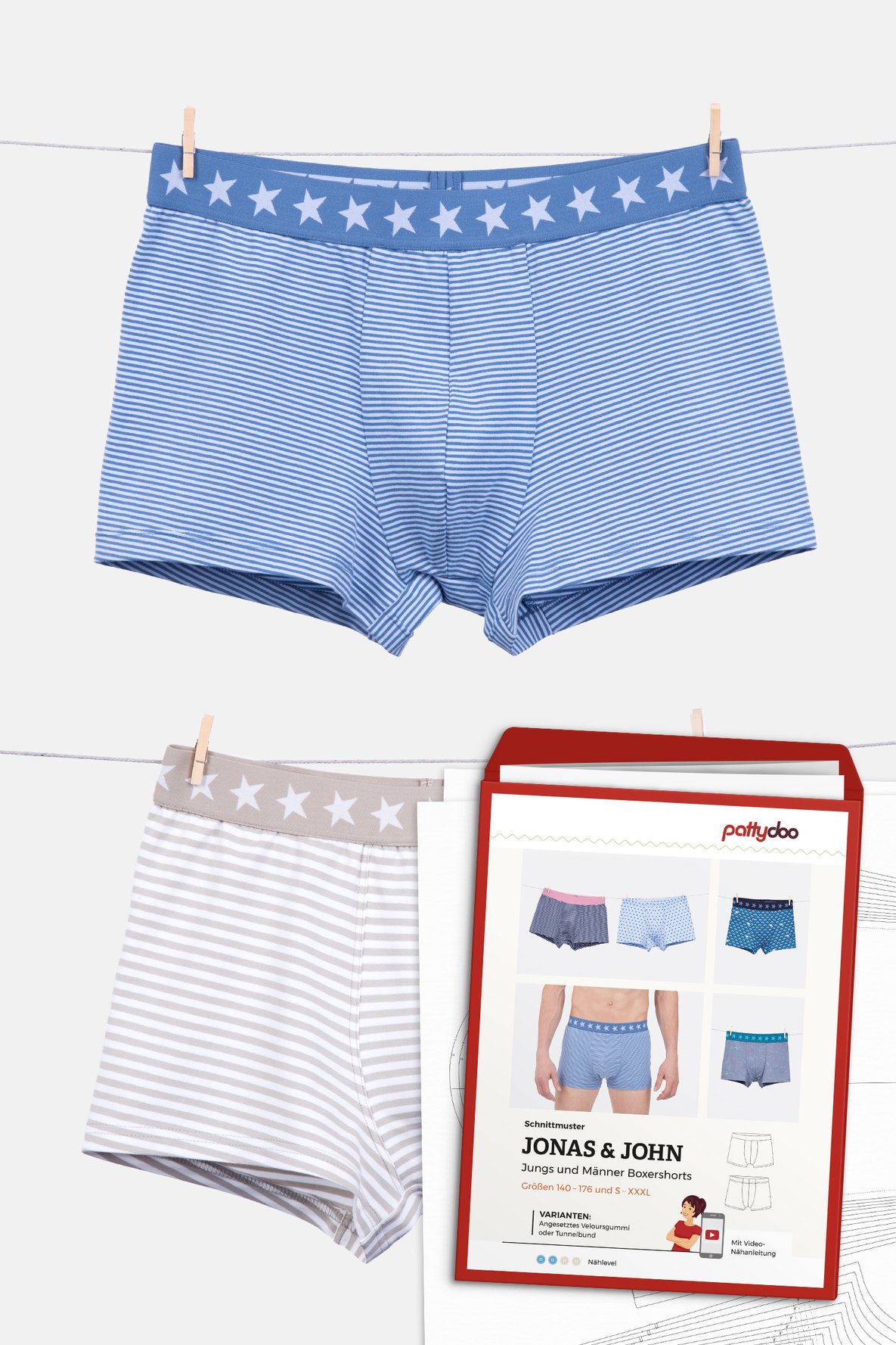 PATTYDOO Jonas & John Boxershorts Herren Papierschnittmuster