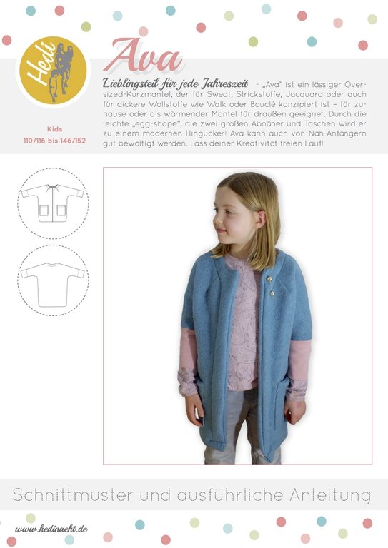 HEDI NÄHT AVA Mädchen Mantel Cardigan Papierschnittmuster