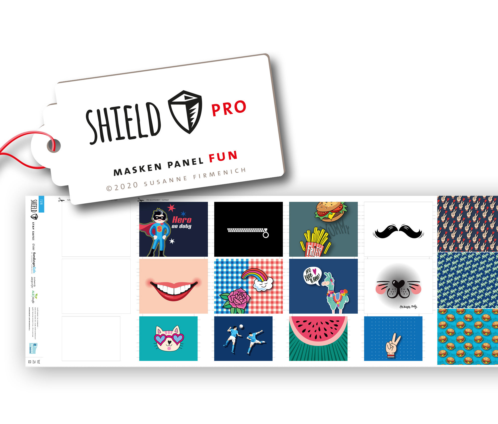 Shield Pro - Shield Panel FUN eckig von Hamburger Liebe & Albstoffe - antimikrobiell für Atem-und Mundmasken!