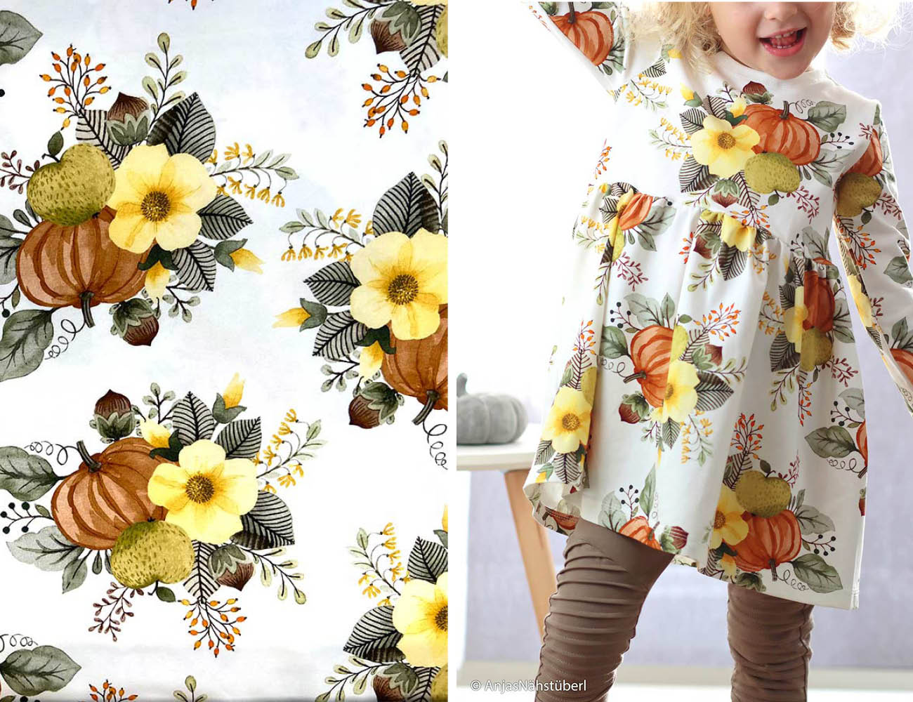 Jersey - Autumn Bunny mit Kürbis in weiß | Swafing 