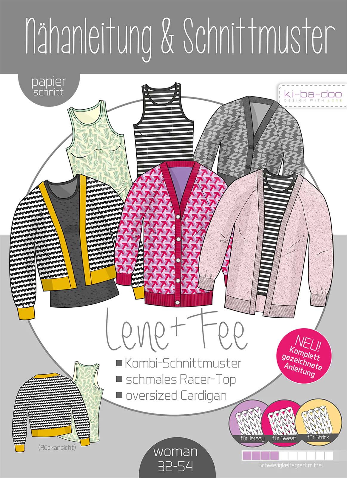 KI-BA-DOO Lene + Fee Top und Cardigan Damen Papierschnittmuster