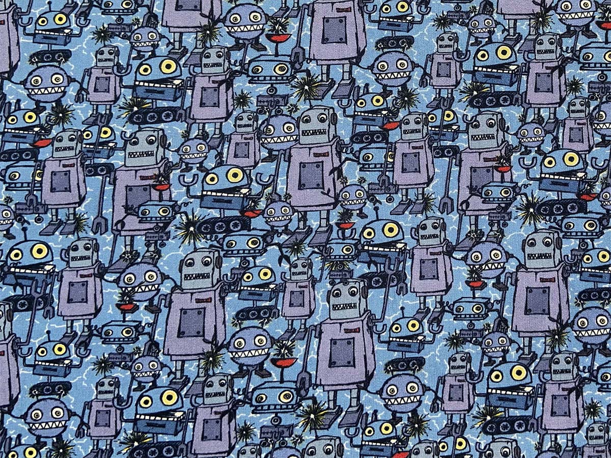 Webware Baumwolle - Happy Metal Roboter by Steinbeck - blau - Swafing