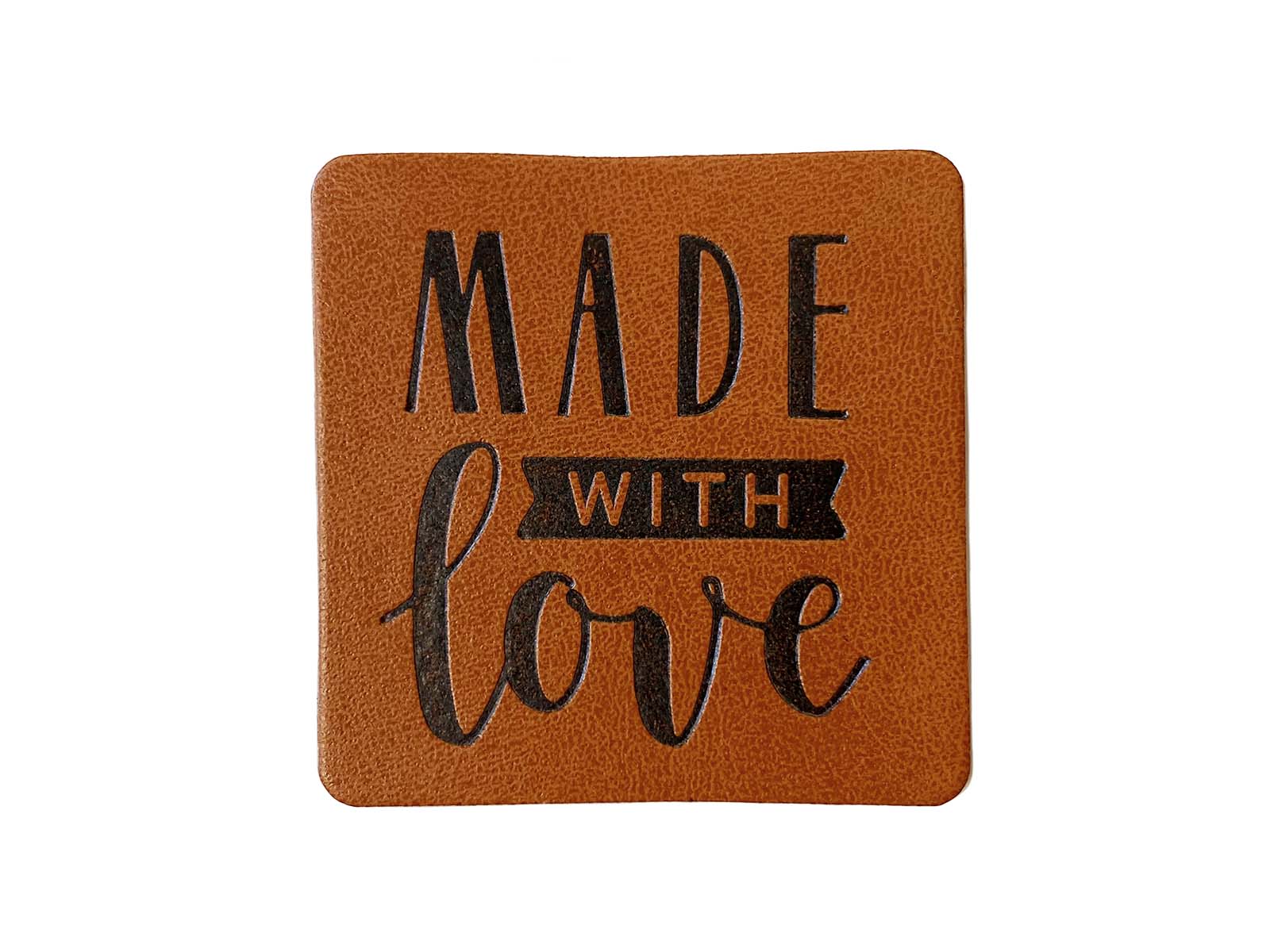 Label aus Kunstleder - "Made with love" in braun
