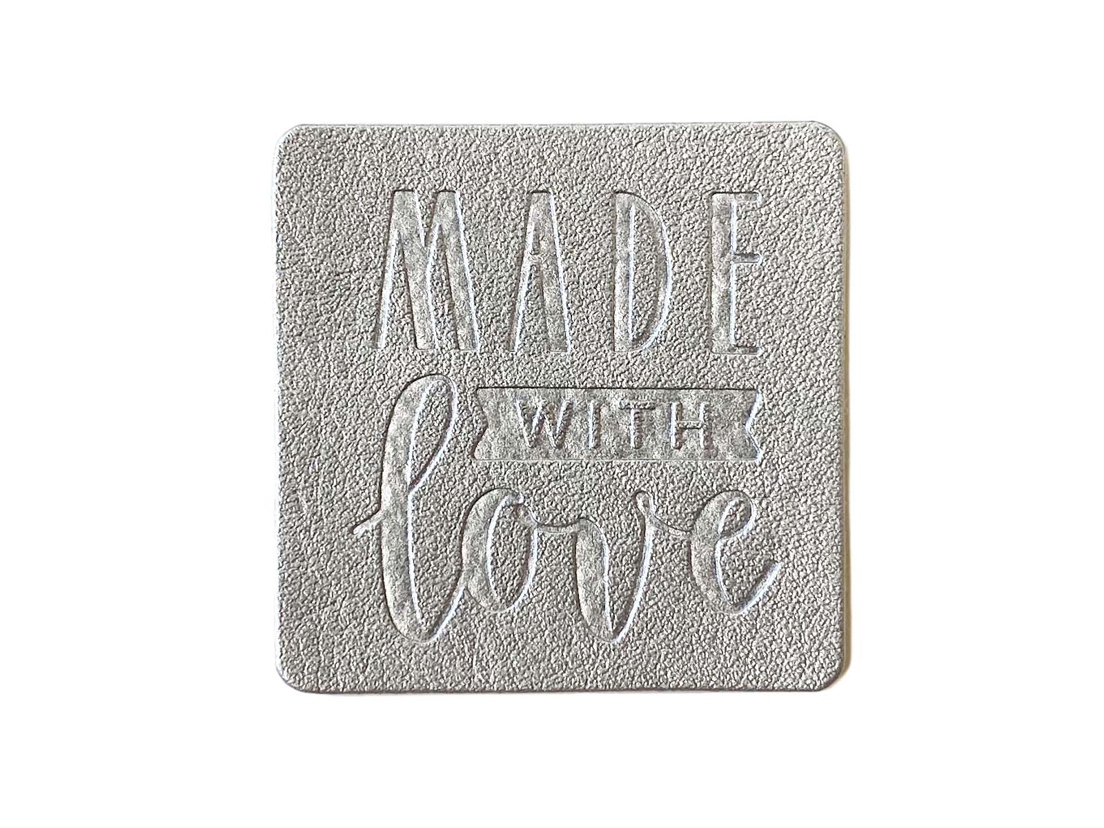 Label aus Kunstleder - "Made with love" in silber