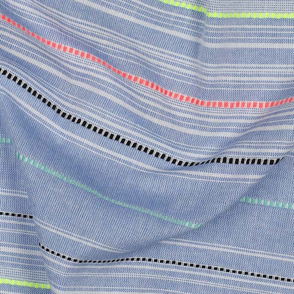 Webware Baumwolle „Blau Gestreift & Neon“