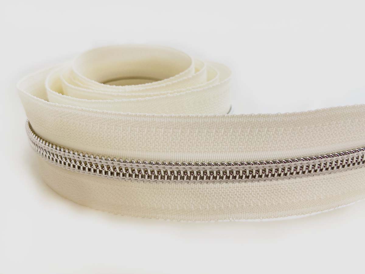 Reißverschluss in creme-weiß/silber - 1m - endlos     