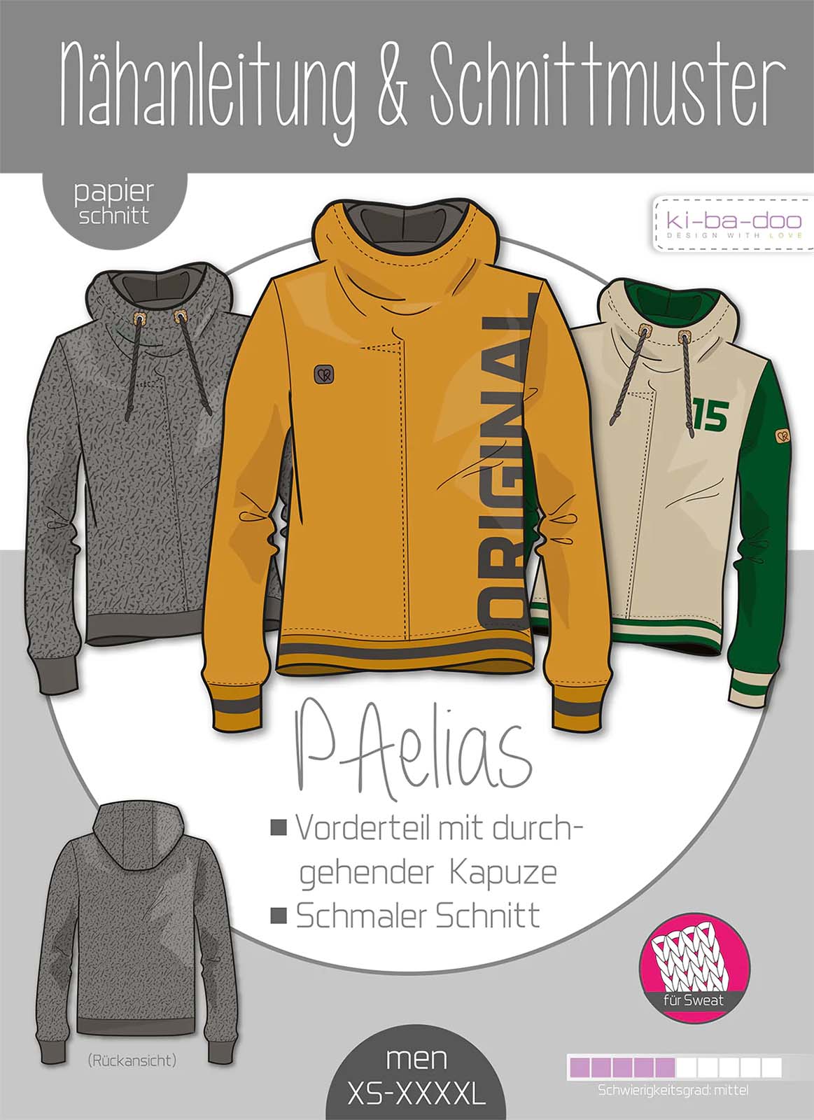 KI-BA-DOO PAelias Hoodie Herren Papierschnittmuster