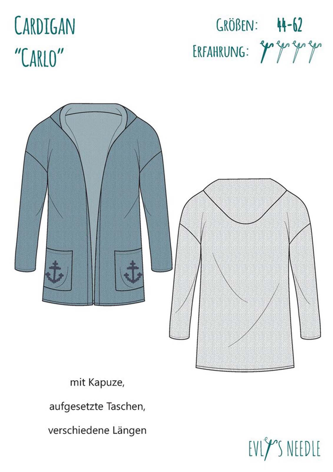 EvLi’s-Needle Carlo Cardigan Herren Papierschnittmuster
