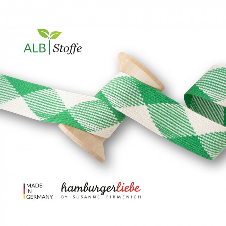 Kordeln - TWIST ME "Flat" grün / weiß  3,5 cm - HAMBURGER LIEBE & ALBSTOFFE