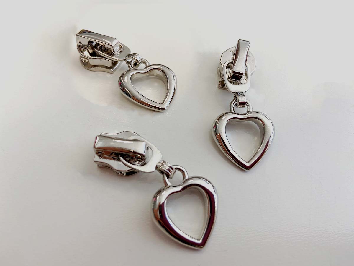 Zipper für Reißverschlüsse - Herz/silber