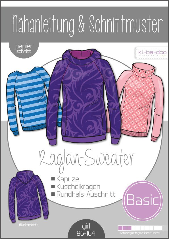 KI-BA-DOO Basic Raglan Sweater Kinder Papierschnittmuster