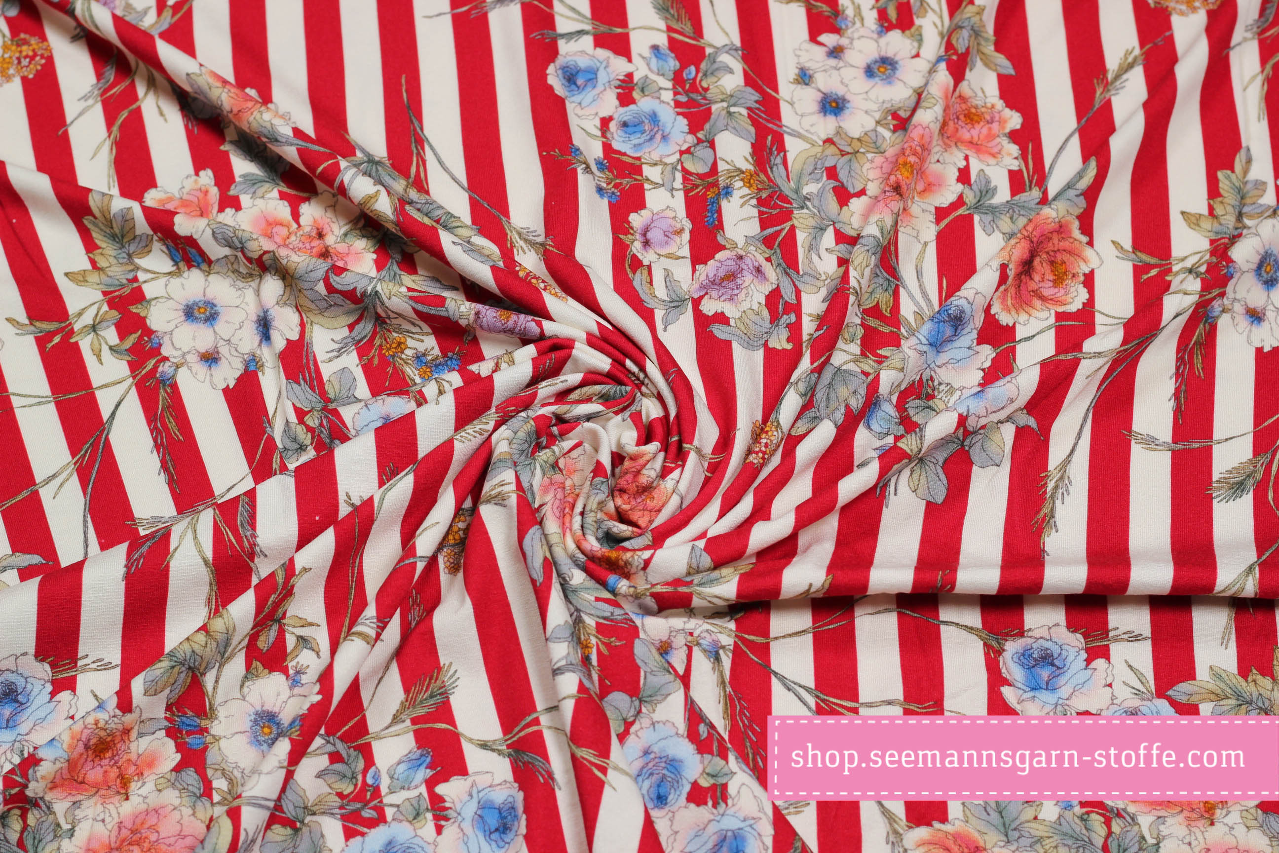 Viskose Stretch Jersey - Streifen mit Blumenmuster