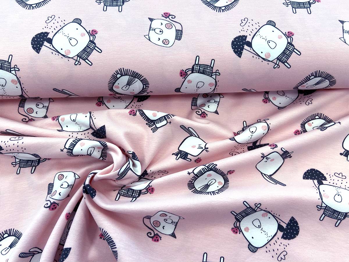 Jersey Bio-Baumwolle - rosa mit kindlichen Motiven