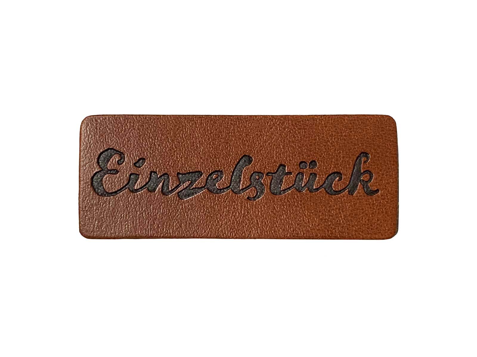 Label aus Kunstleder - "Einzelstück" in dunkelbraun