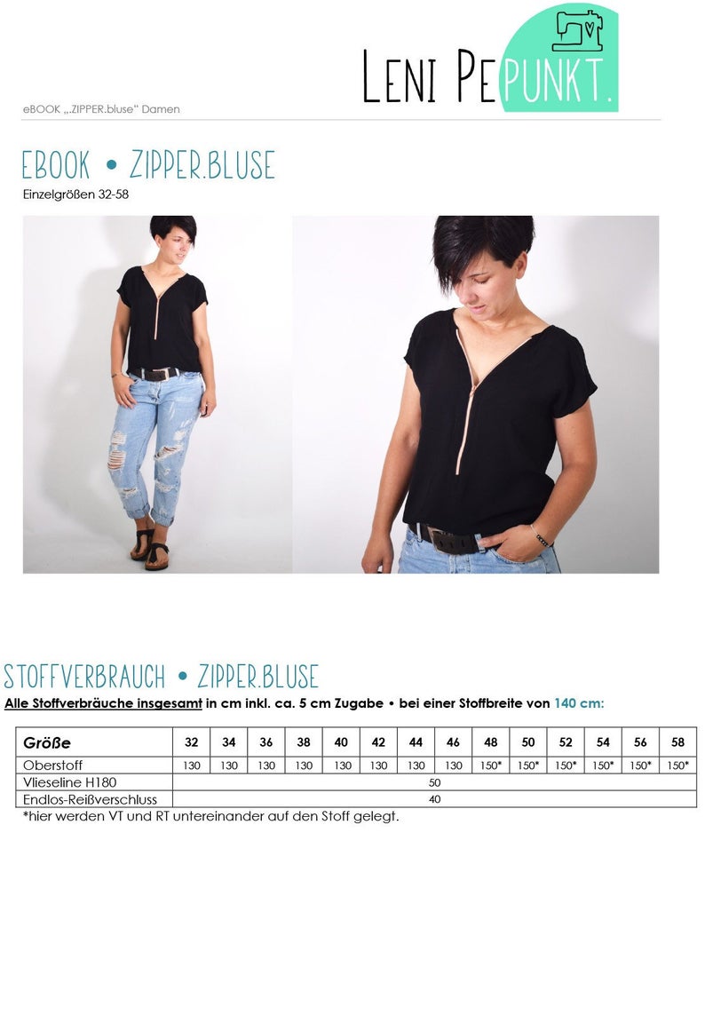 LENI PEPUNKT Zipper Bluse Papierschnittmuster
