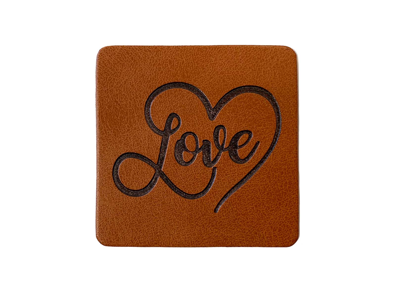 Label aus Kunstleder - "Love" Herz in braun